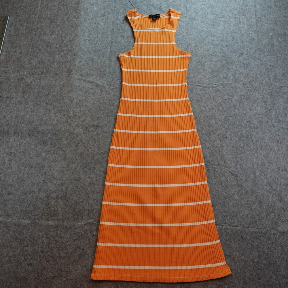 Sanctuary Dress Women Medium Orange Striped Ribbed Sleeveless Side‎ Slit Midi